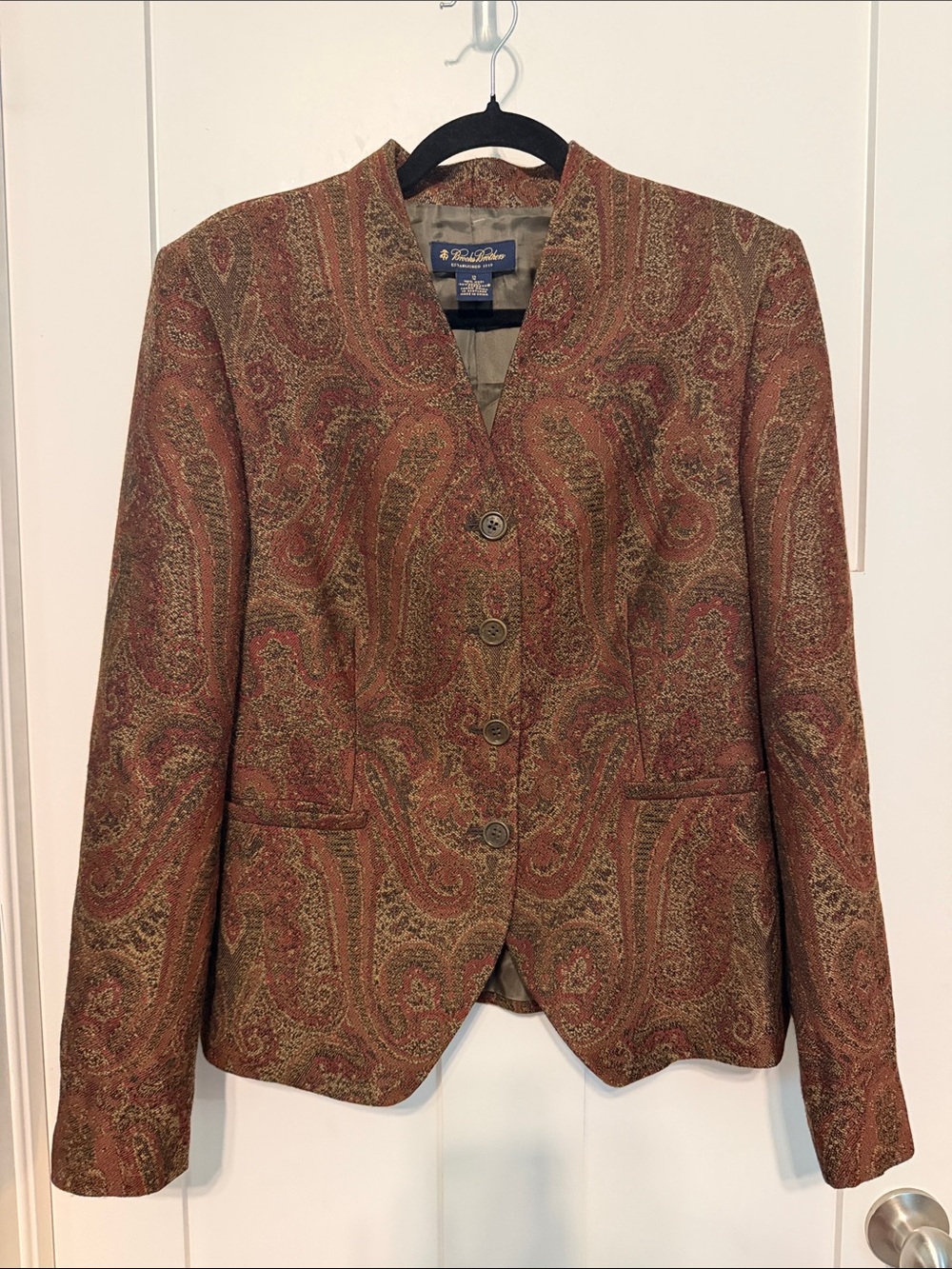 Brooks Brothers 100% Wool Paisley Button-Front Blazer in Rust and Gold size 12